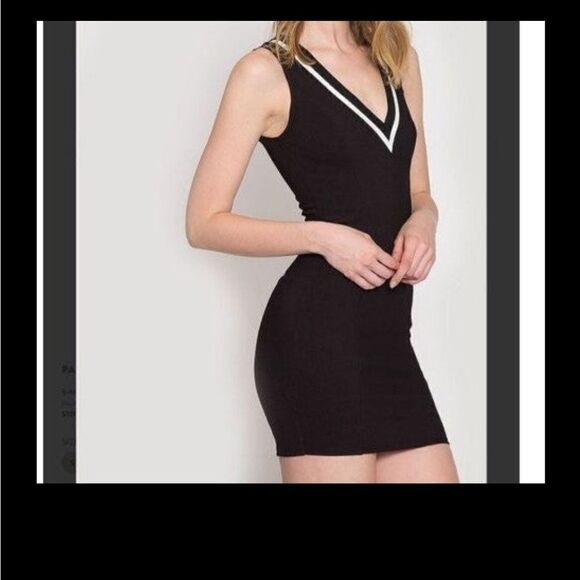 New~Black & White V Neck Mini Dress Sz Large - Picture 3 of 8